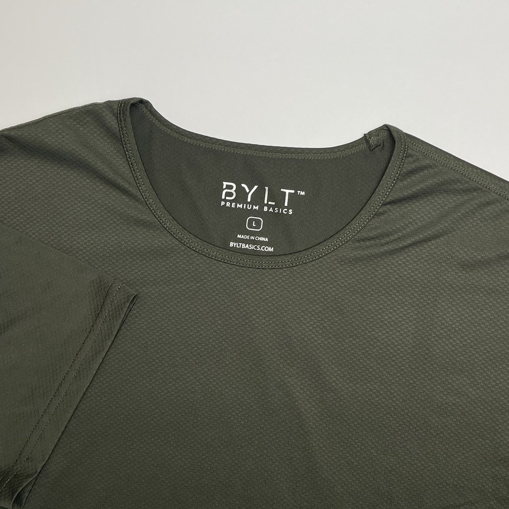 BYLT Premium Basics T-Shirt Men Large‎ Olive Green Signature Drop Cut Hem Tee